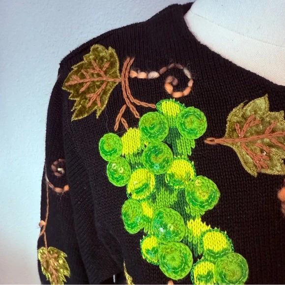 Design Options Philip& Jane Gordon Black Cardigan with Colorful Grape Embroidery - Picture 4 of 8